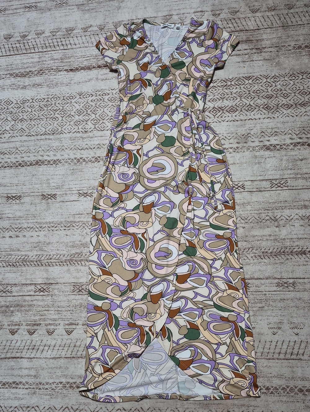 Rebel Sugar Beige Multi Print High-Low Wrap Dress